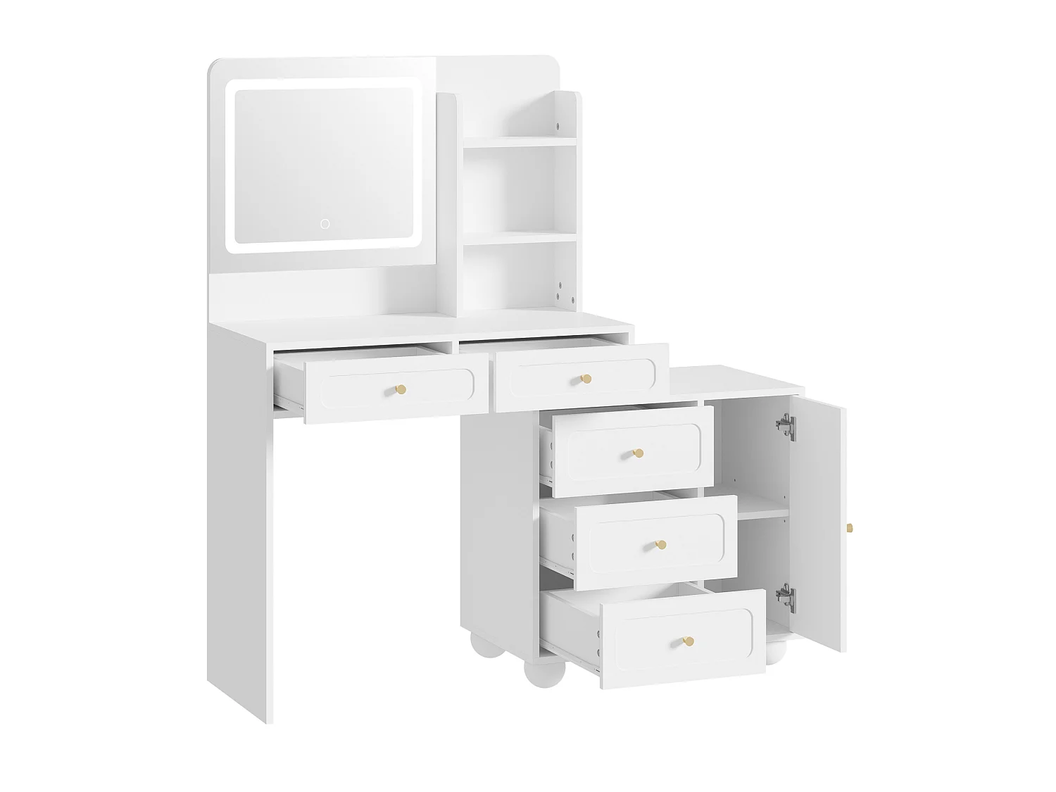 Witte kaptafel met LED-spiegel en 5 lades - MDF-hout