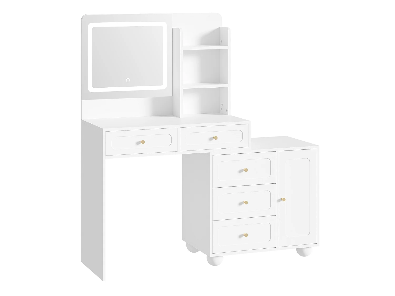 Witte kaptafel met LED-spiegel en 5 lades - MDF-hout