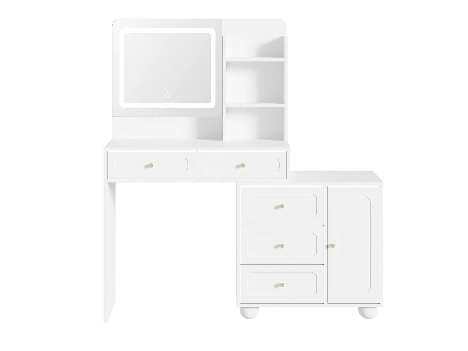 Witte kaptafel met LED-spiegel en 5 lades - MDF-hout