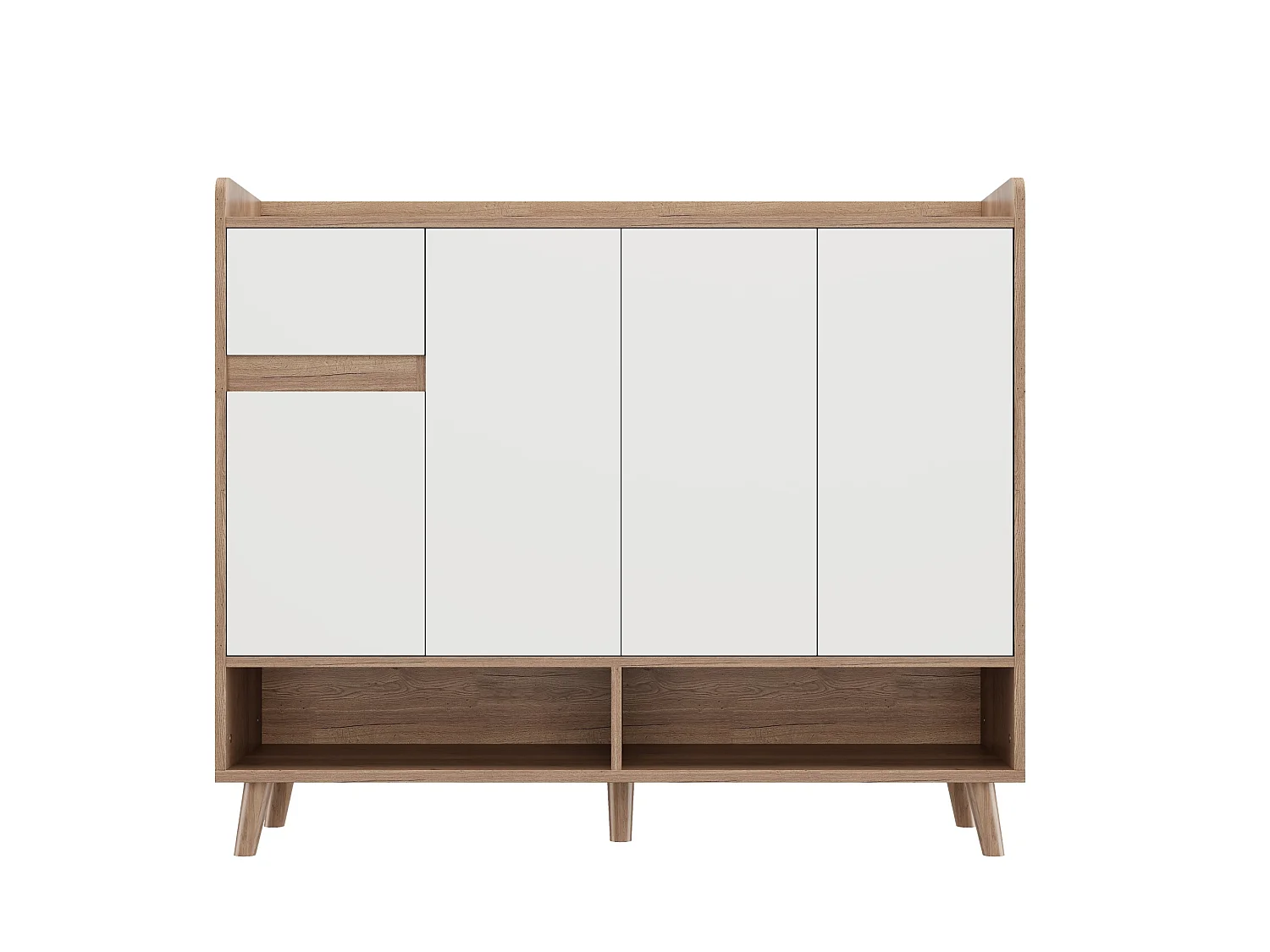 Meuble à chaussures avec 4 portes et 1 tiroir - Blanc et bois foncé 120 x 35 x 99 cm