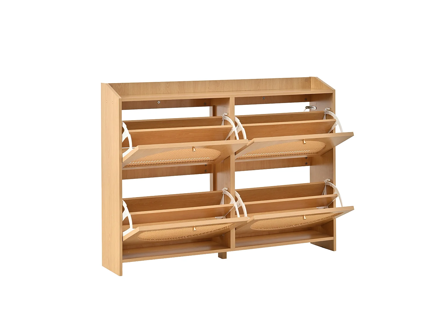 Skoskåp med 8 fack och 2 krokar - Naturlig träfinish