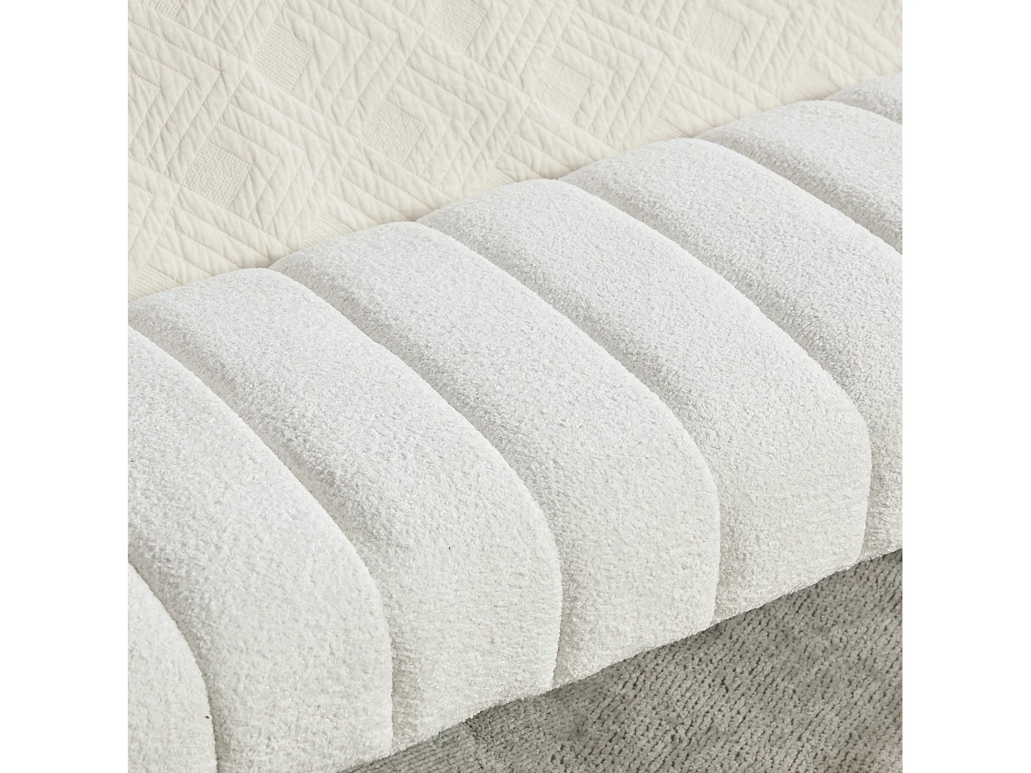 Bedbankje 159x51x45 cm in ivoorkleurige chenille - Voor slaapkamer, woonkamer of hal