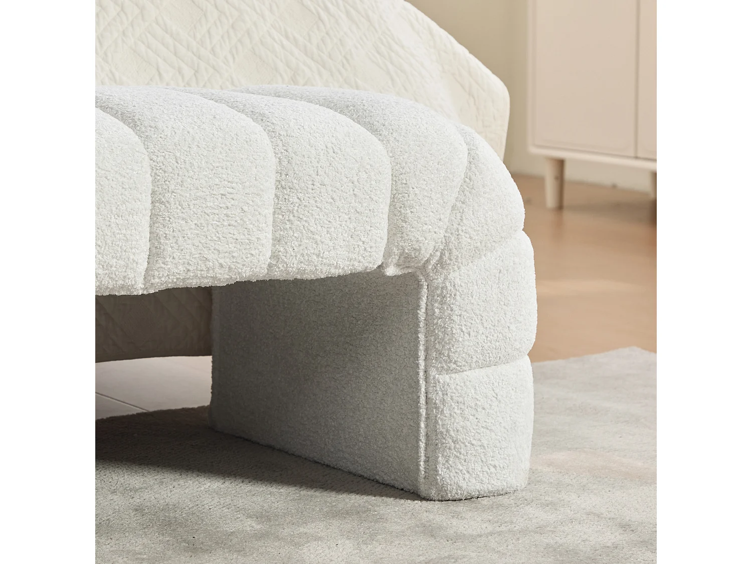 Bedbankje 159x51x45 cm in ivoorkleurige chenille - Voor slaapkamer, woonkamer of hal