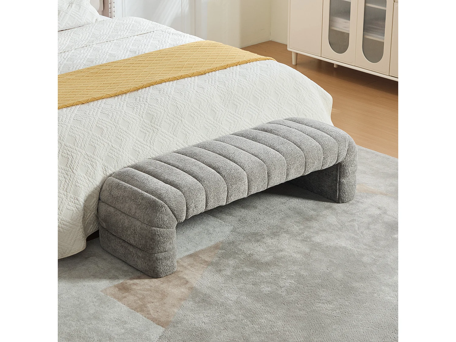 Bedbankje 159x51x45 cm in grijze chenille - Voor slaapkamer, woonkamer of hal