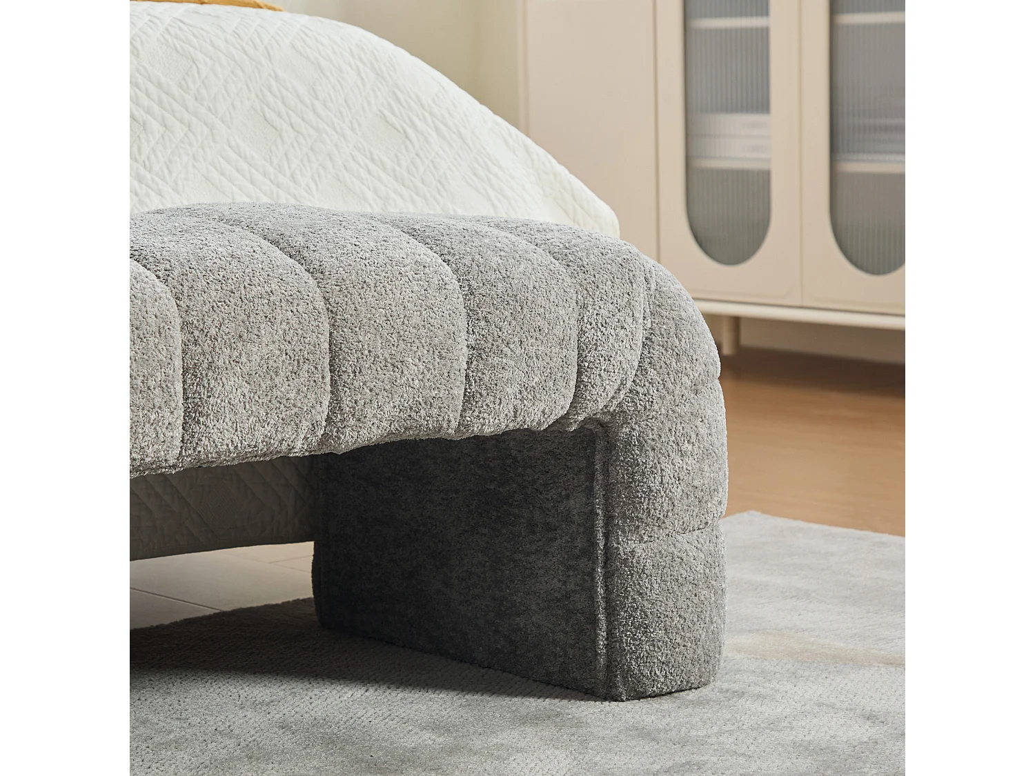 Bedbankje 159x51x45 cm in grijze chenille - Voor slaapkamer, woonkamer of hal