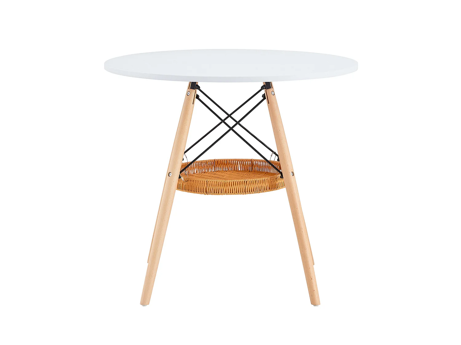 Table à manger ronde 80 cm avec rangement - Blanc et bois