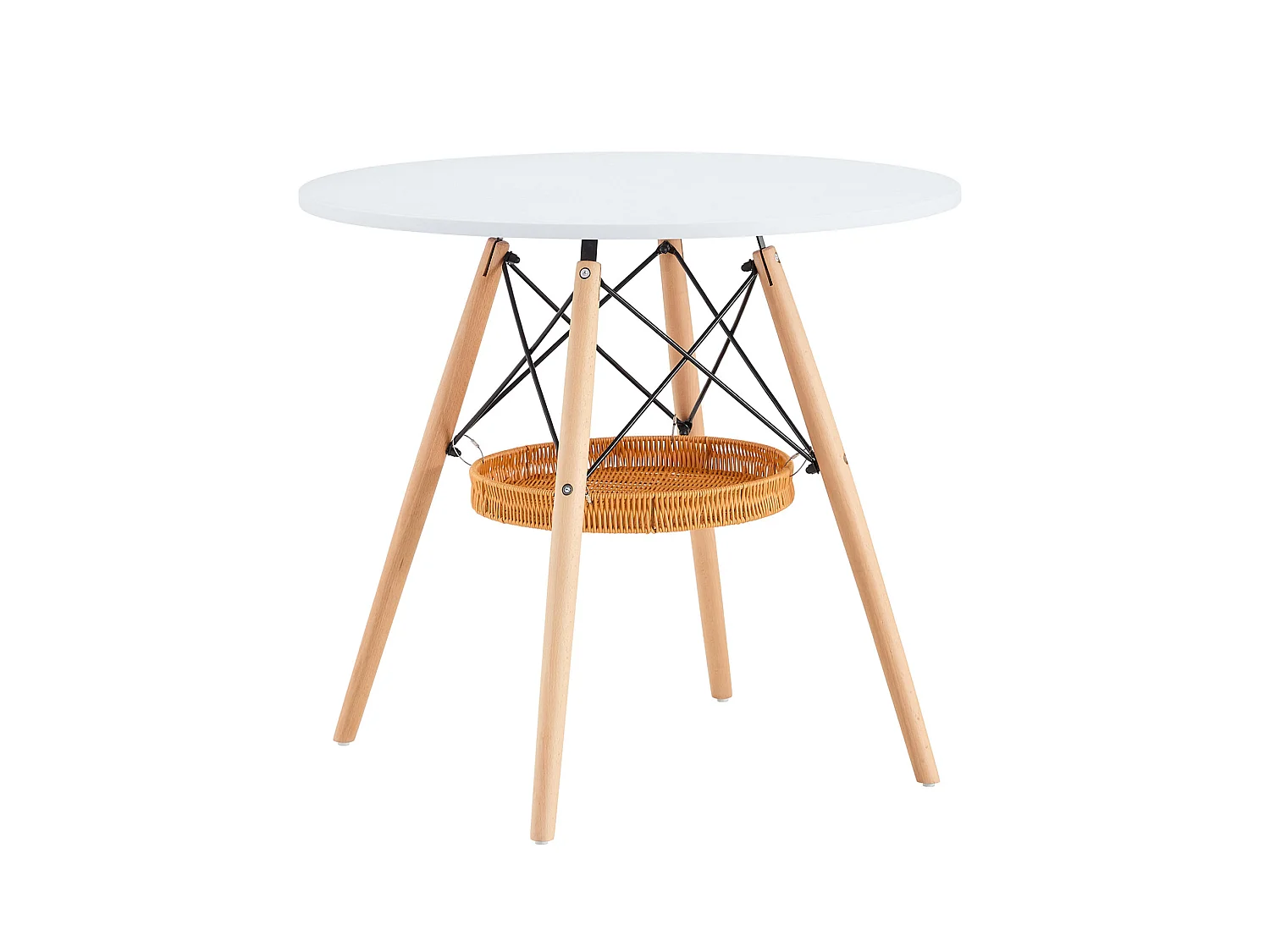 Table à manger ronde 80 cm avec rangement - Blanc et bois