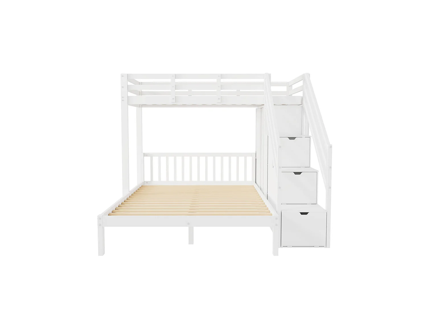 Lit superposé enfant 90x200 et 140x200 cm avec armoire et rangement - Bois blanc