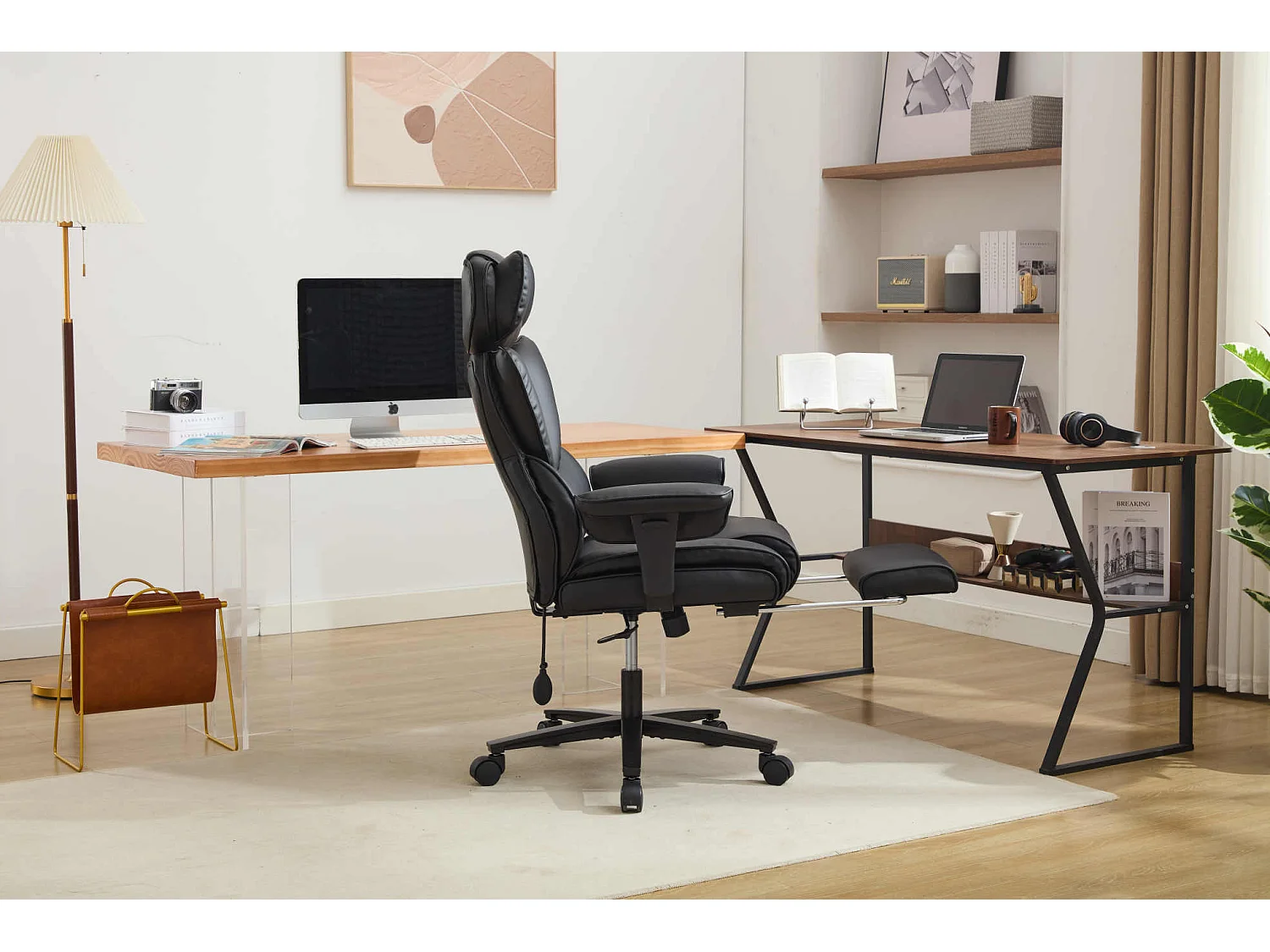 Ergonomische relaxstoel met voetensteun - Zwart kunstleer