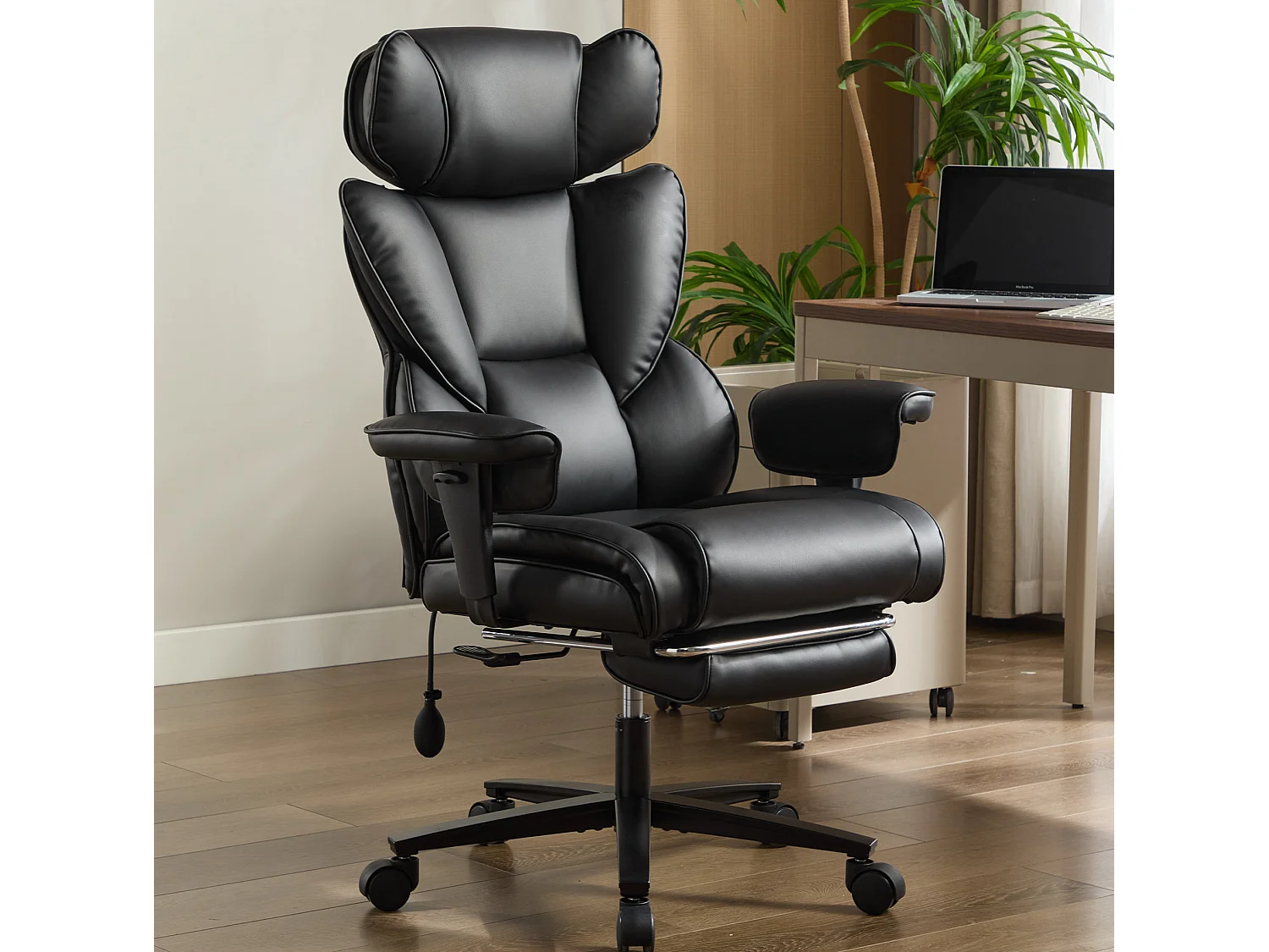 Ergonomische relaxstoel met voetensteun - Zwart kunstleer