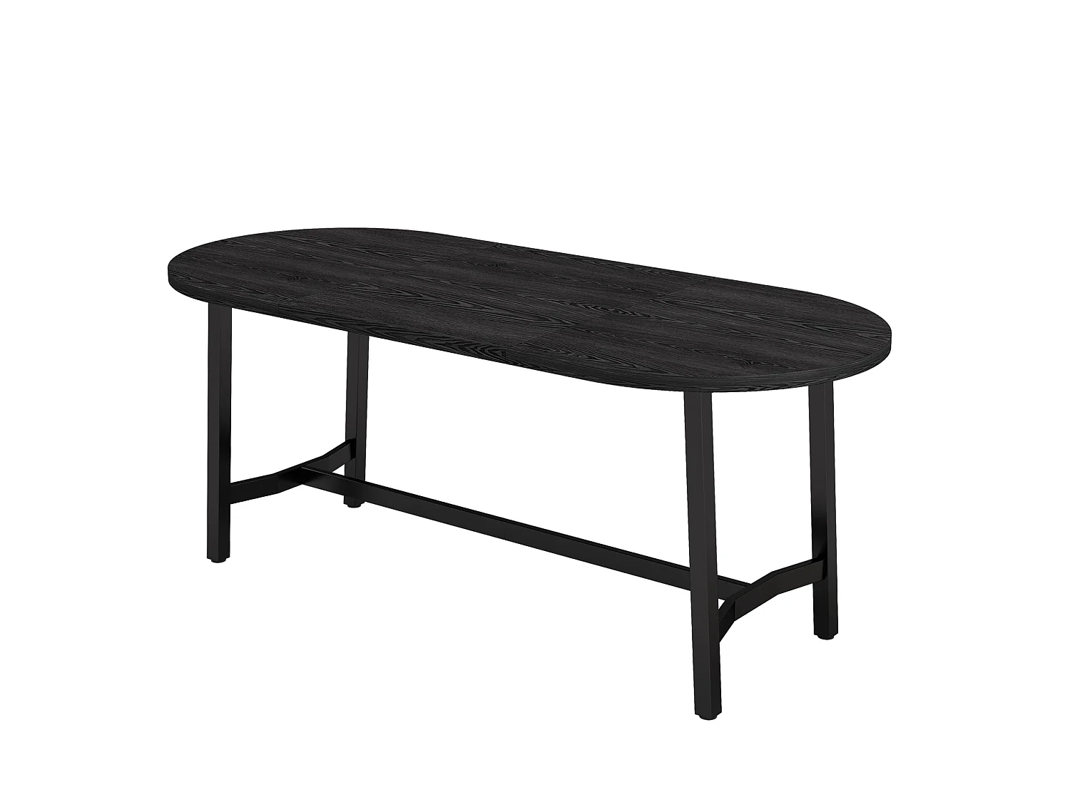 Eettafel 180 x 80 x 75 cm zwart met ijzeren poten - Geschikt voor 6 tot 8 personen