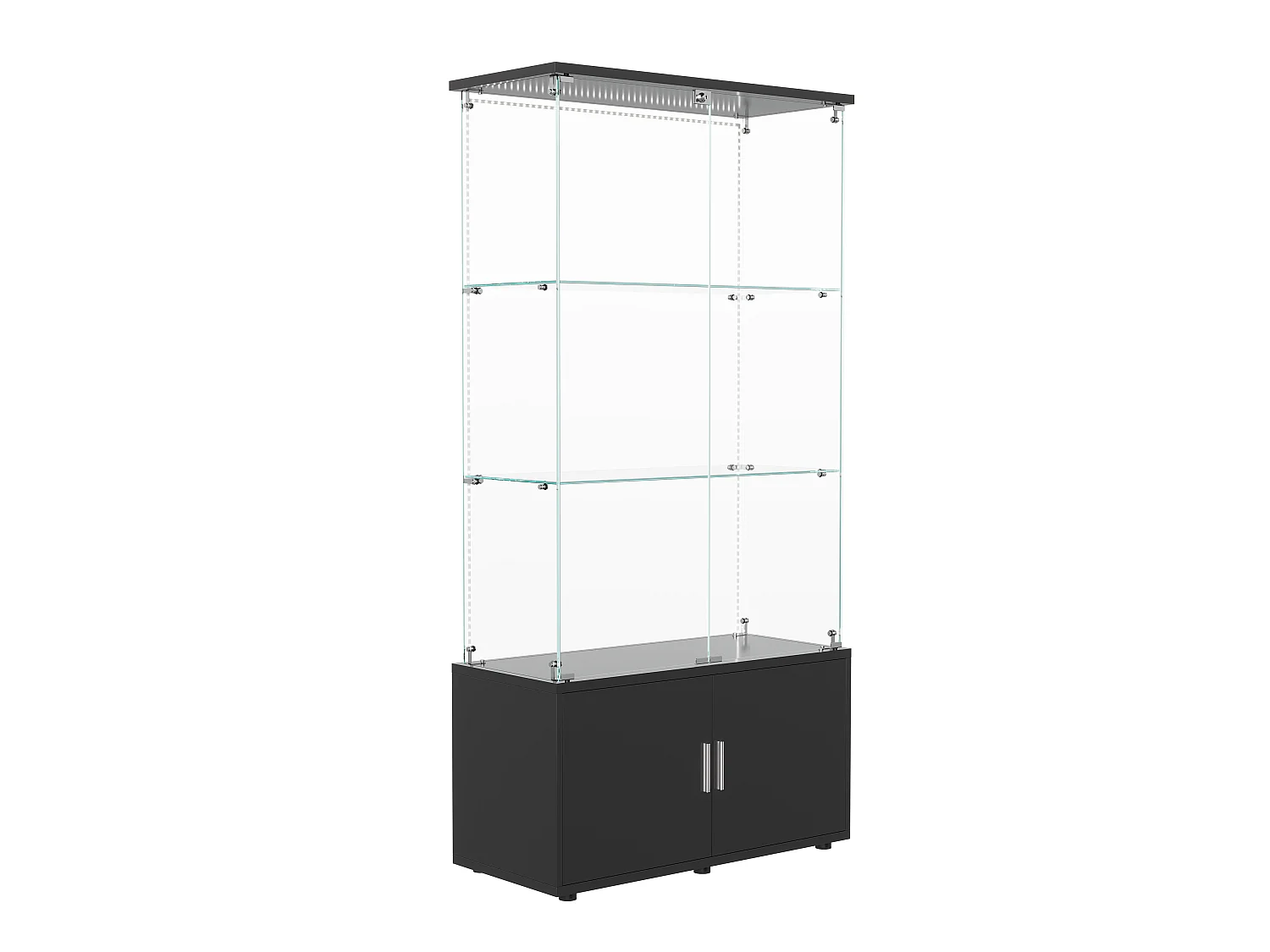 Vitrine en Verre avec 3 étagères et LED, avec 2 Portes et Base de Casier, Meuble Vitrine Verre pour Collection, pour Salon, 78.5x35x164 cm, Noir