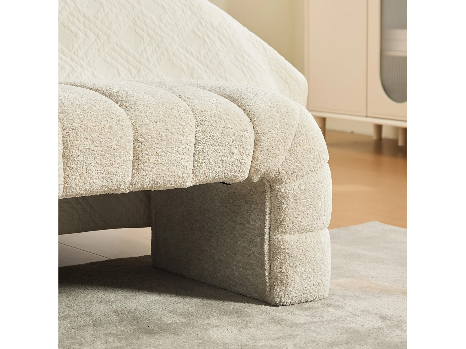 Bedbankje 159x51x45 cm in beige chenille - Voor slaapkamer, woonkamer of hal