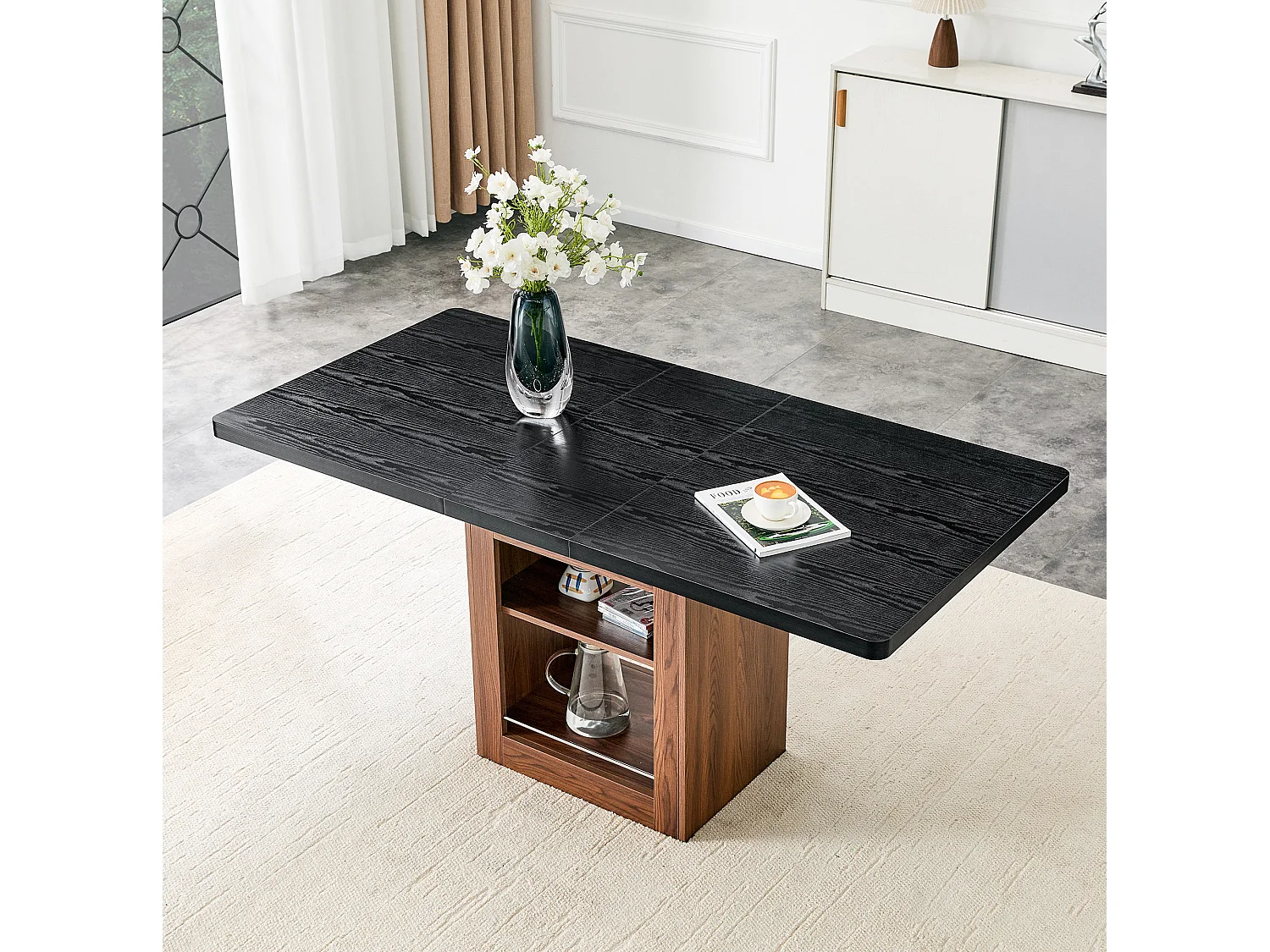 Uitschuifbare eettafel 130(160) x 80 cm met plank - Bruin en zwart