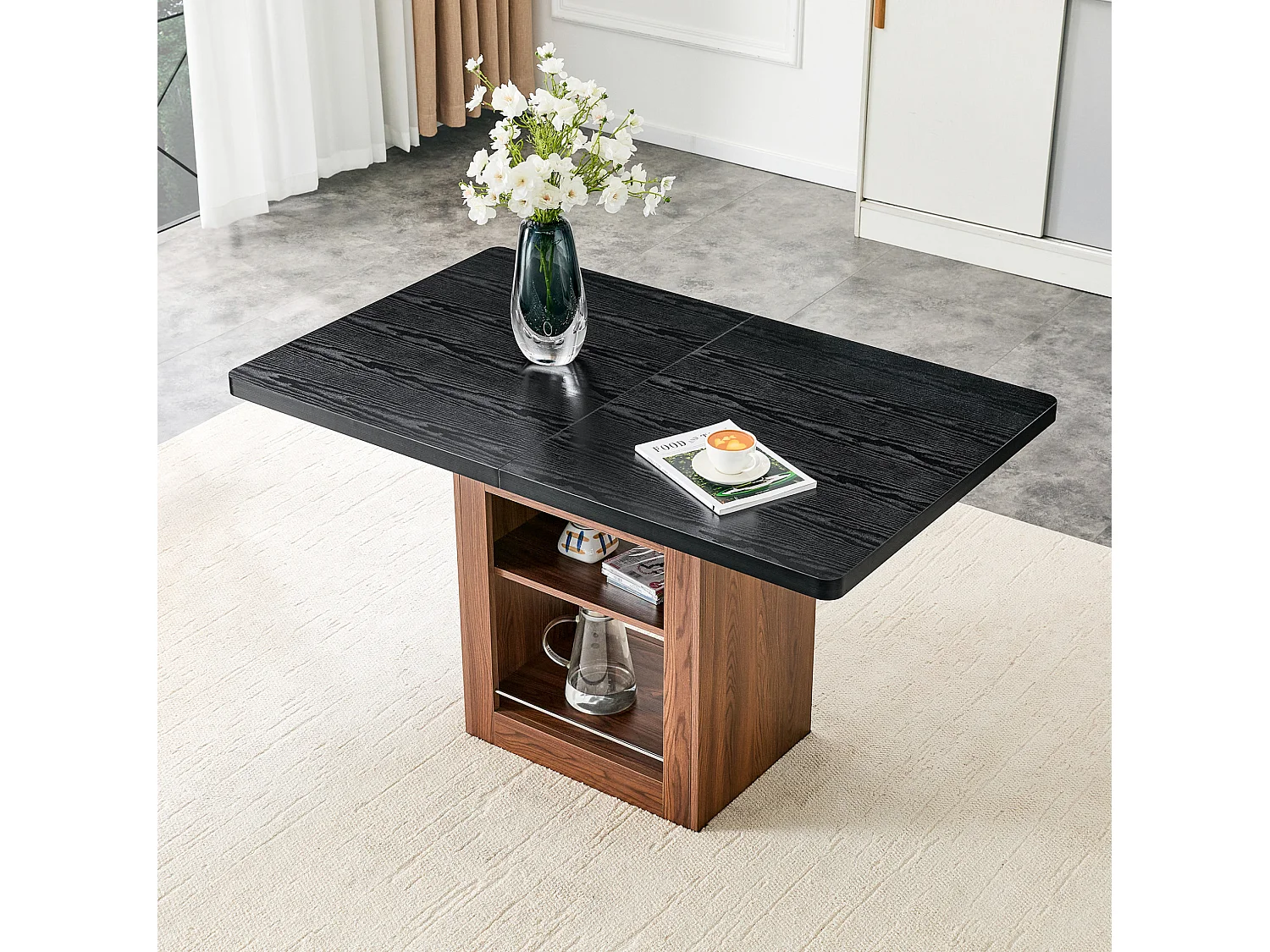 Uitschuifbare eettafel 130(160) x 80 cm met plank - Bruin en zwart