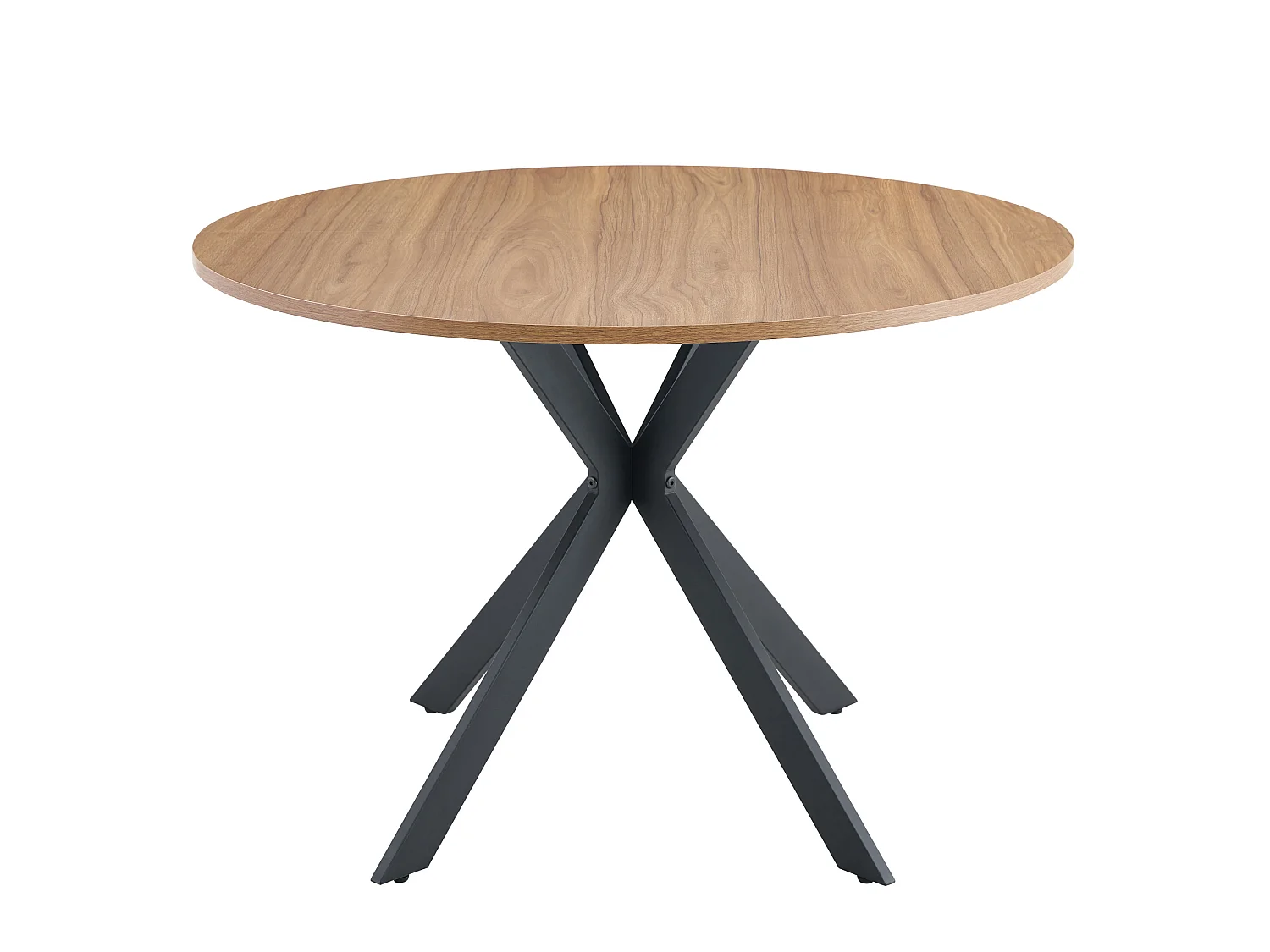 Table à manger ronde 110 cm avec piètement X en métal noir - Naturel foncé