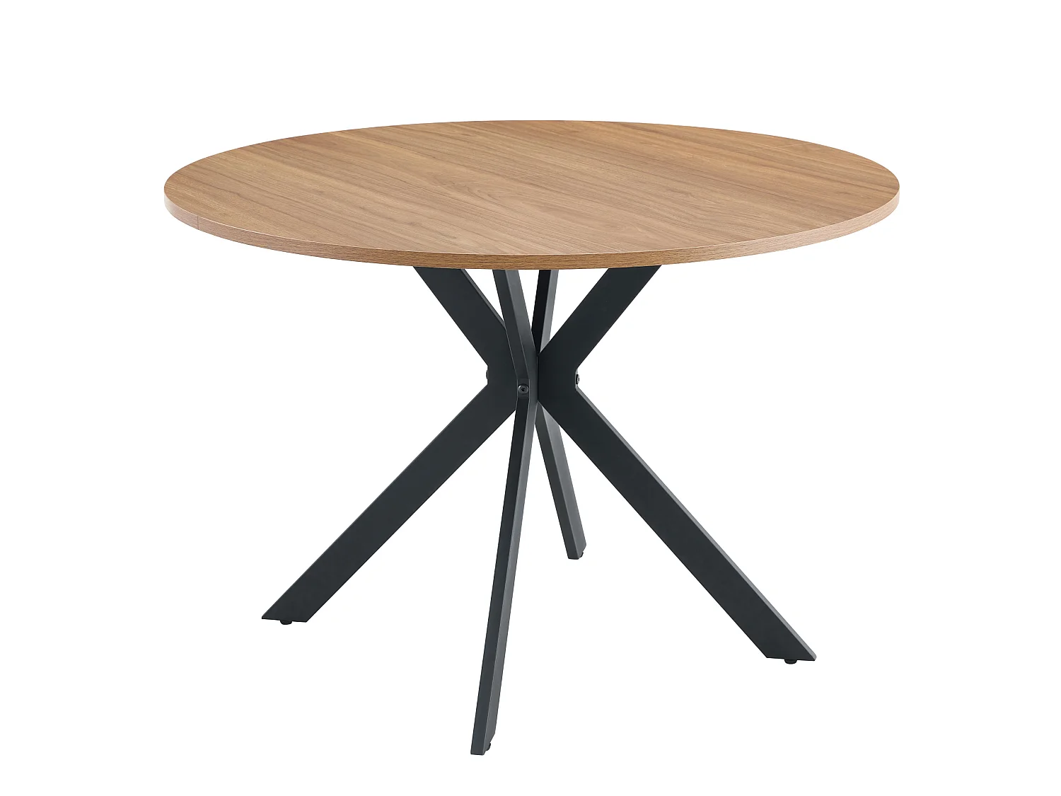 Table à manger ronde 110 cm avec piètement X en métal noir - Naturel foncé