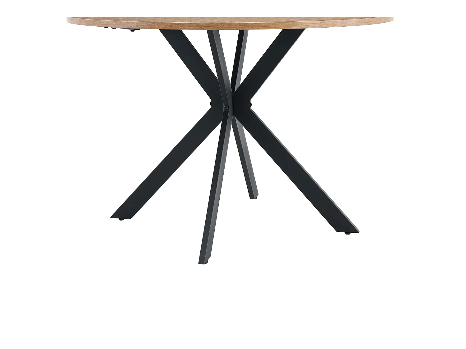 Table à manger ronde 110 cm avec piètement X en métal noir - Naturel foncé