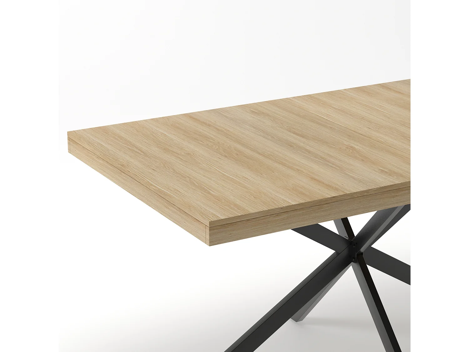 Table à manger extensible 140-180 x 80cm pour 4-6 places - Métal et MDF - Naturel clair