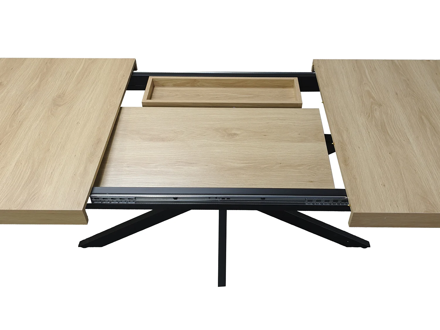 Table à manger extensible 140-180 x 80cm pour 4-6 places - Métal et MDF - Naturel clair