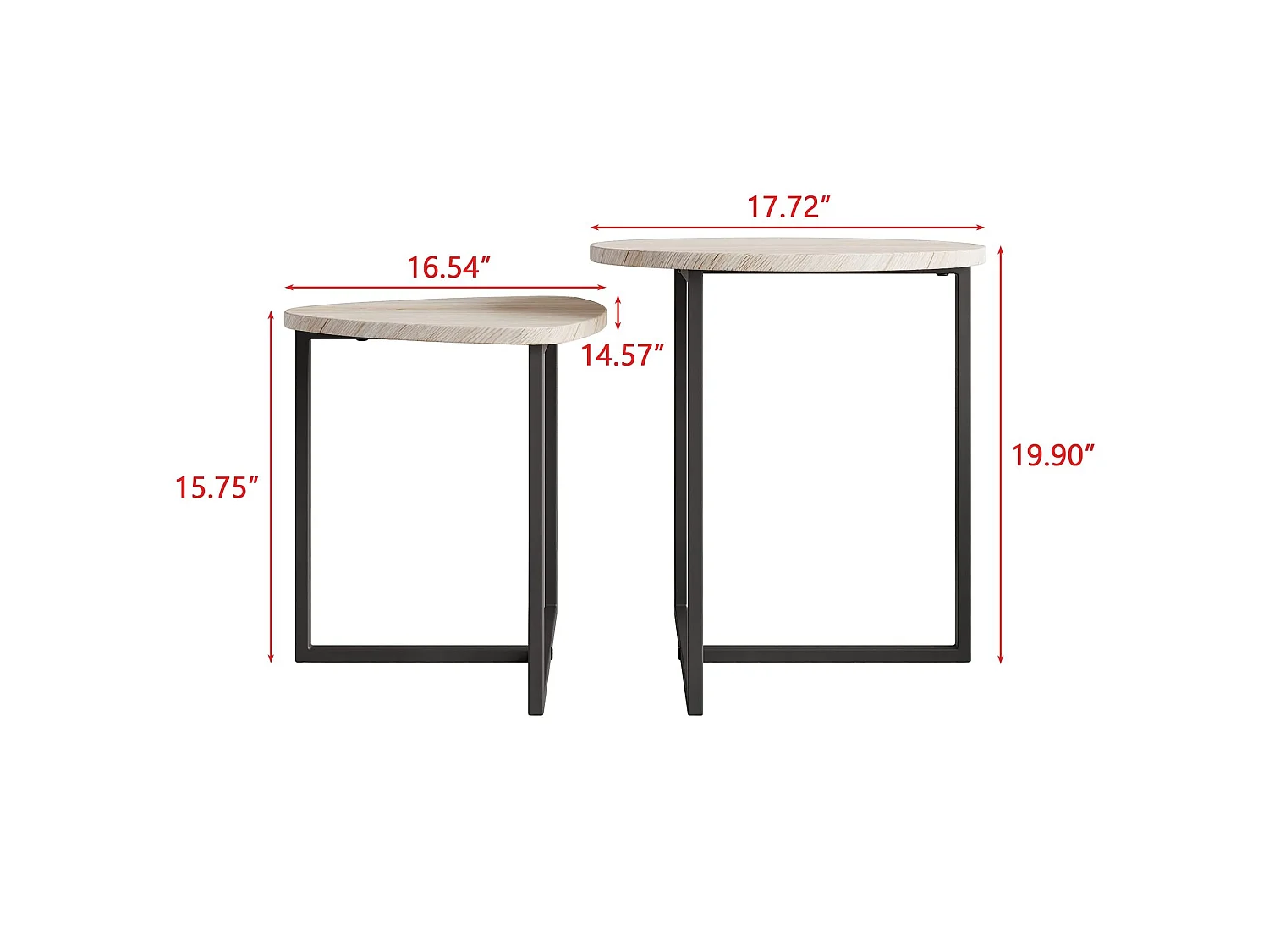 Juego de 2 mesas de centro redondas – Mesas auxiliares de madera y metal - Madera clara