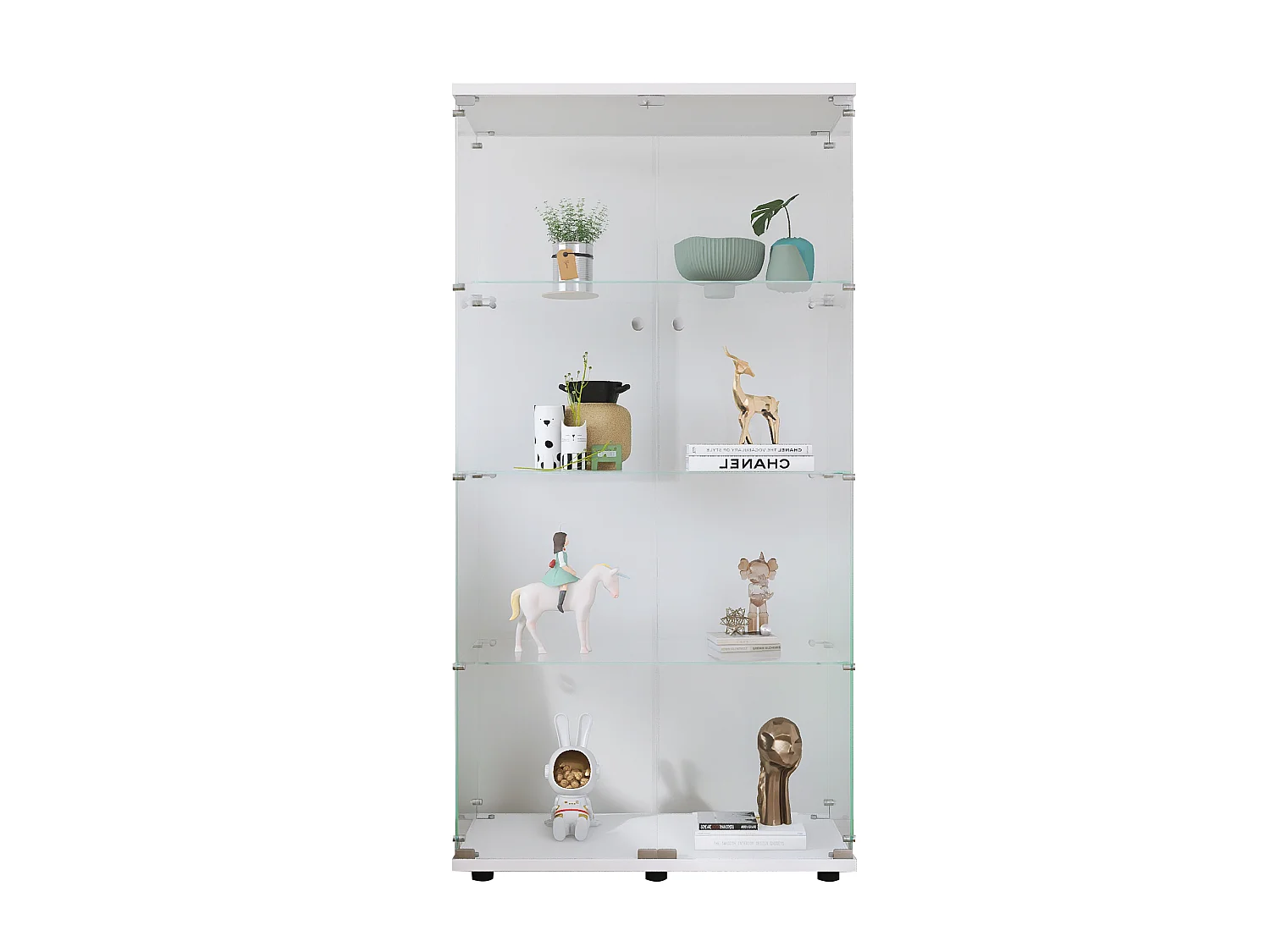 Meuble Vitrine en Verre 164x80.5x36.5cm Avec 2 Portes et 4 Étagères en Serrure, Transparent Armoire pour Collection, Curio, Salon, Livres, Blanc