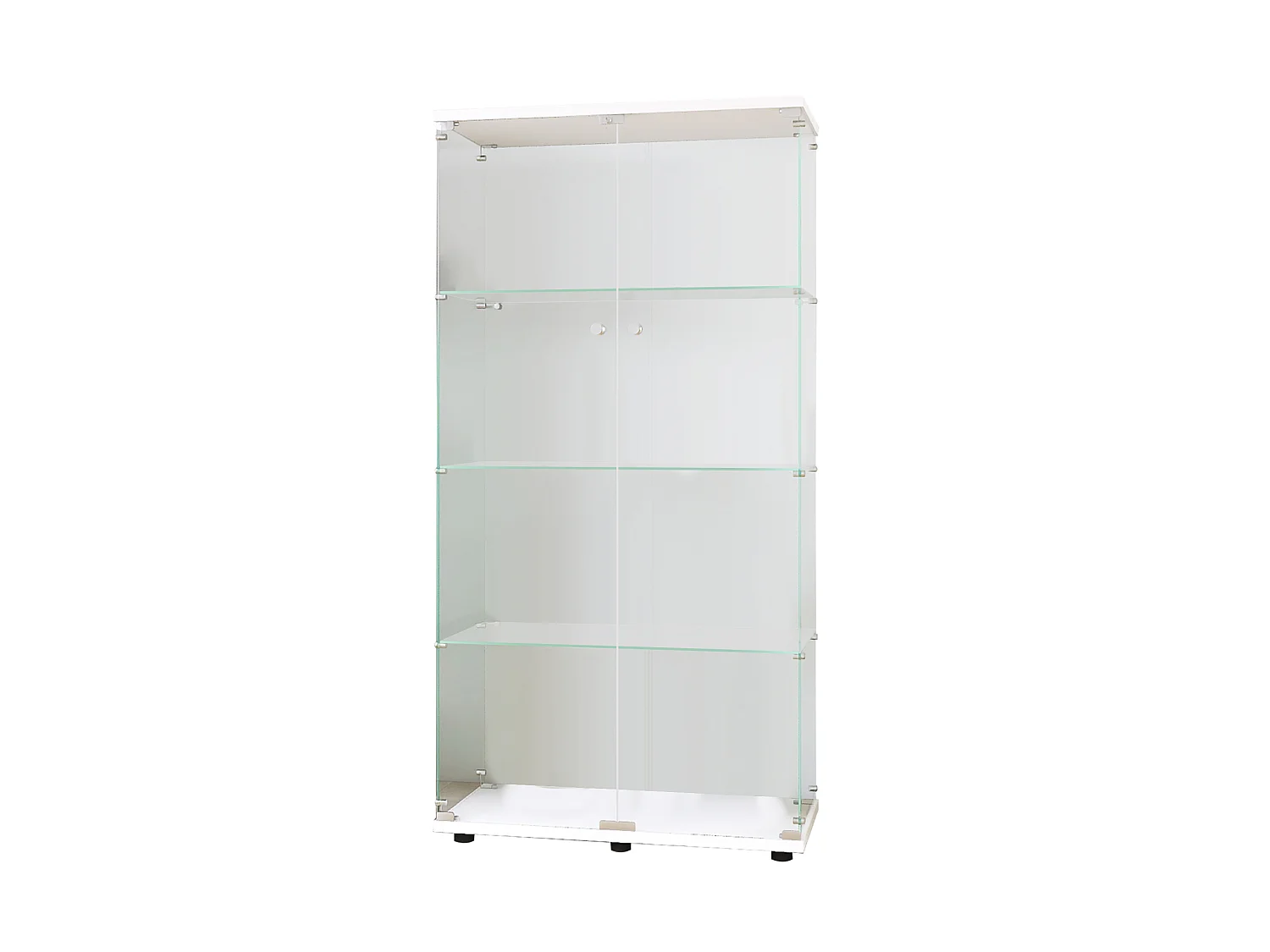 Meuble Vitrine en Verre 164x80.5x36.5cm Avec 2 Portes et 4 Étagères en Serrure, Transparent Armoire pour Collection, Curio, Salon, Livres, Blanc