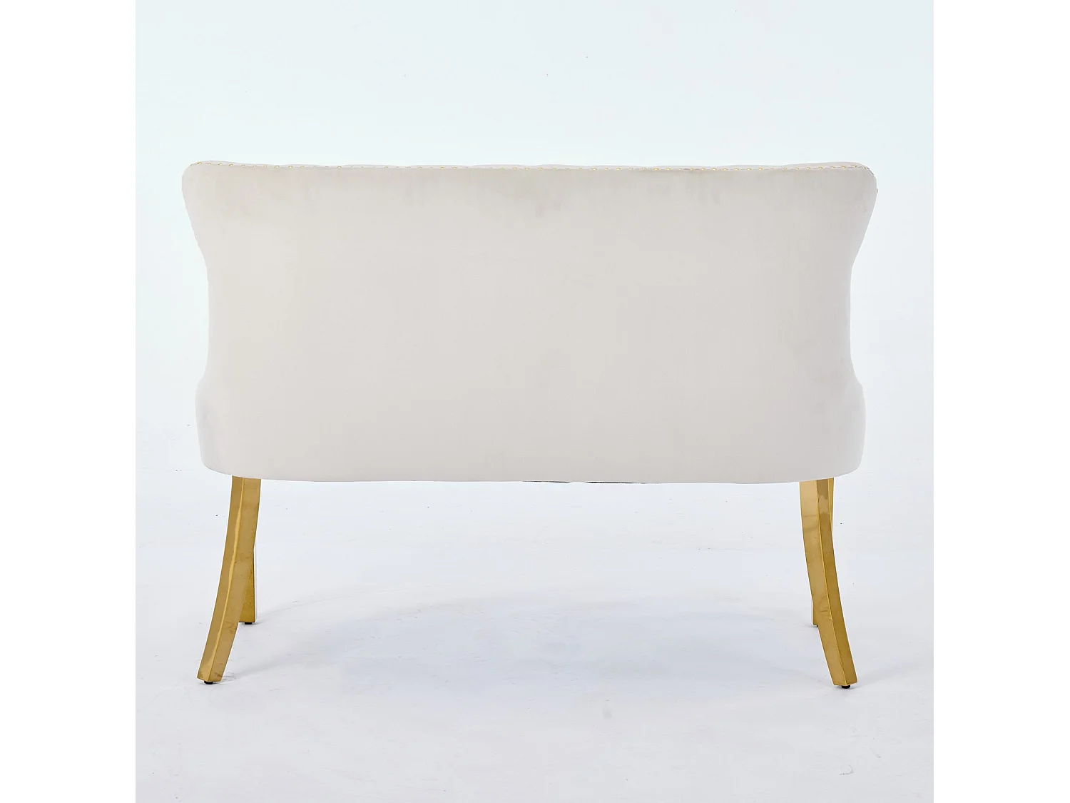 Banquette de salle à manger 2 places en velours beige - Pieds en métal doré