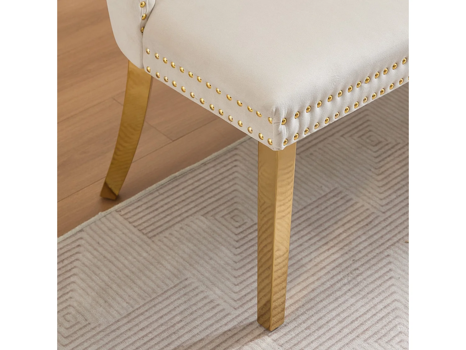 Banquette de salle à manger 2 places en velours beige - Pieds en métal doré