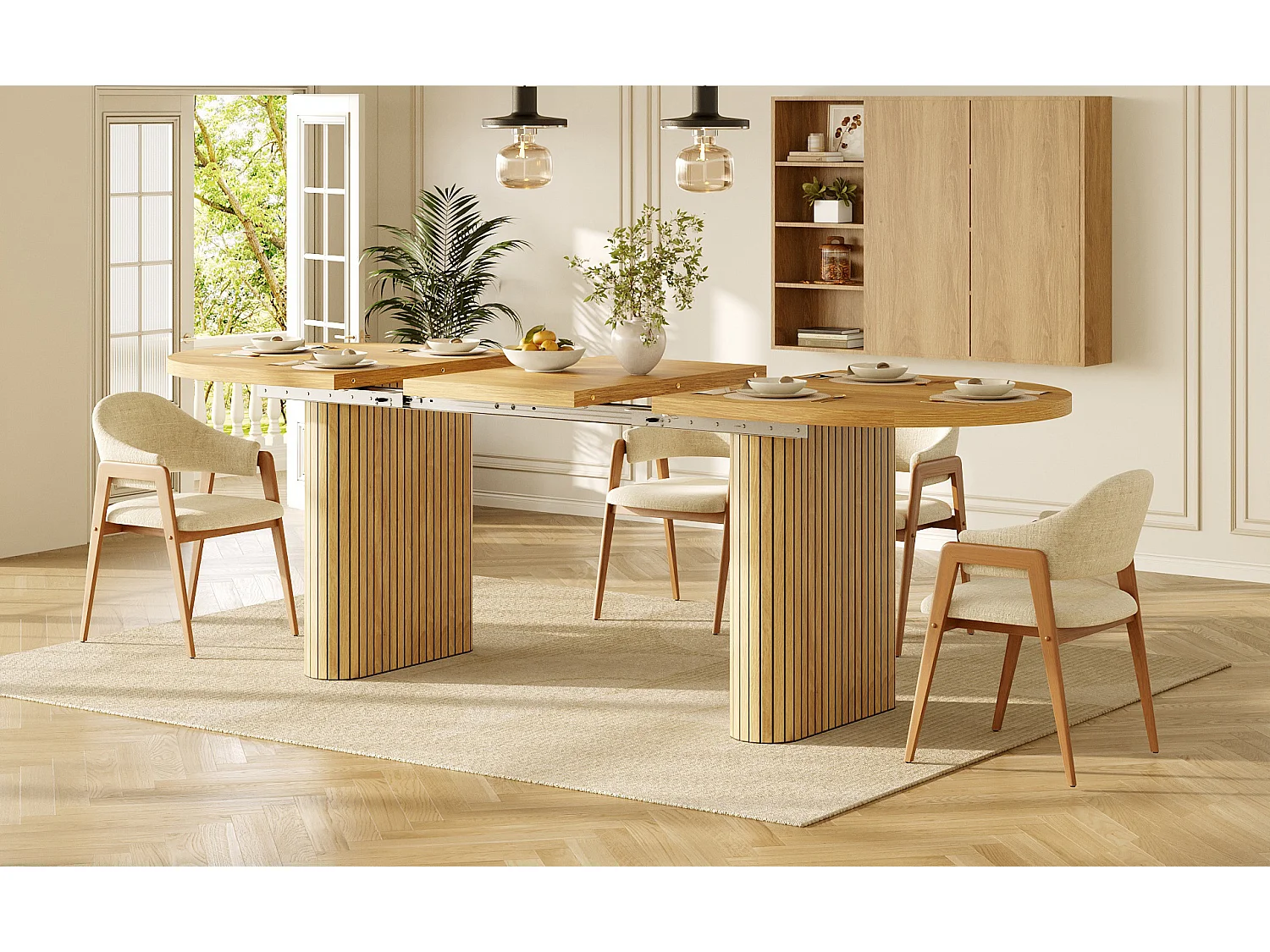 Uitschuifbare ovale eettafel 120-160 x 80 cm voor 4-6 personen - Licht naturel