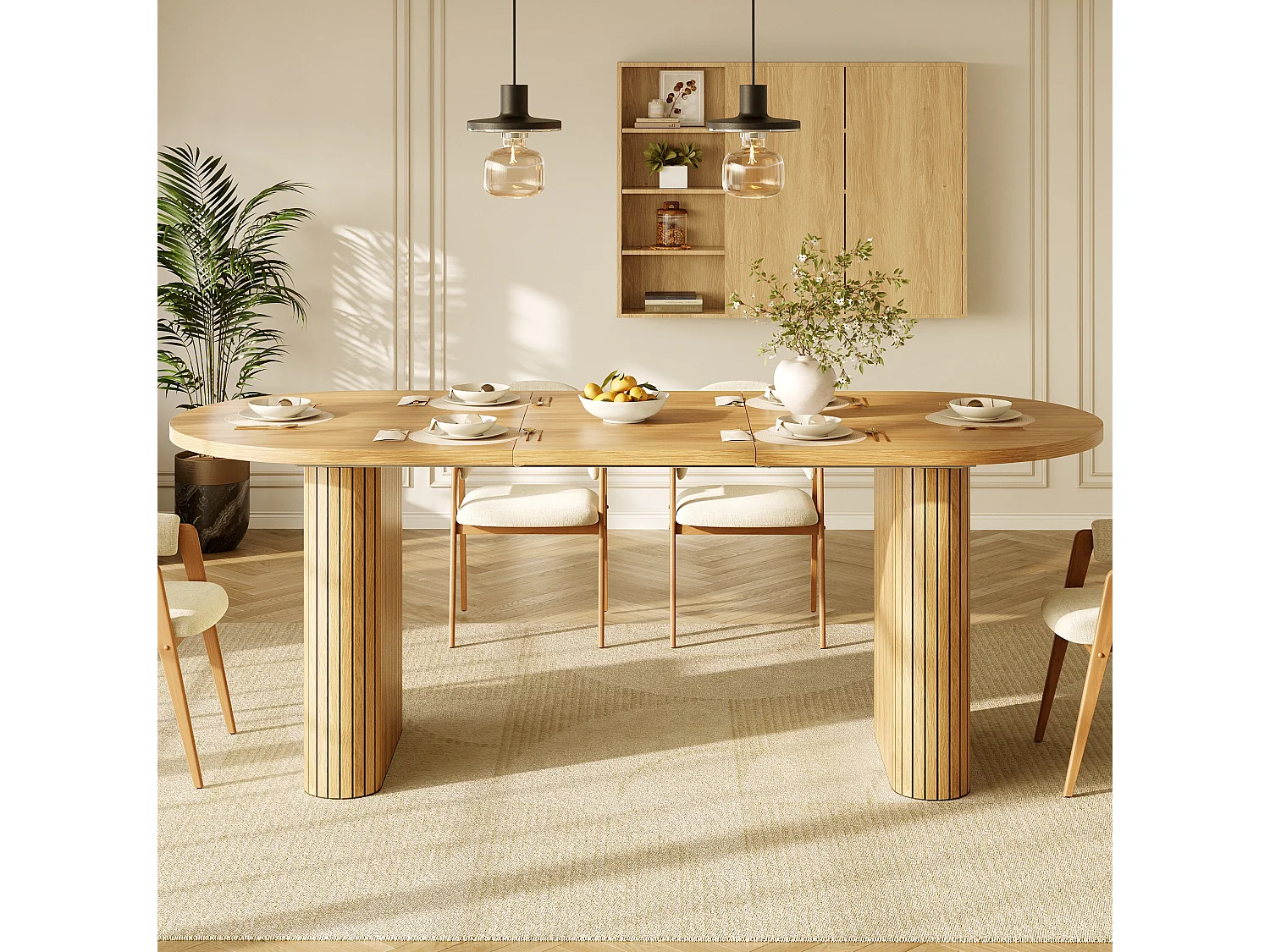 Uitschuifbare ovale eettafel 120-160 x 80 cm voor 4-6 personen - Licht naturel