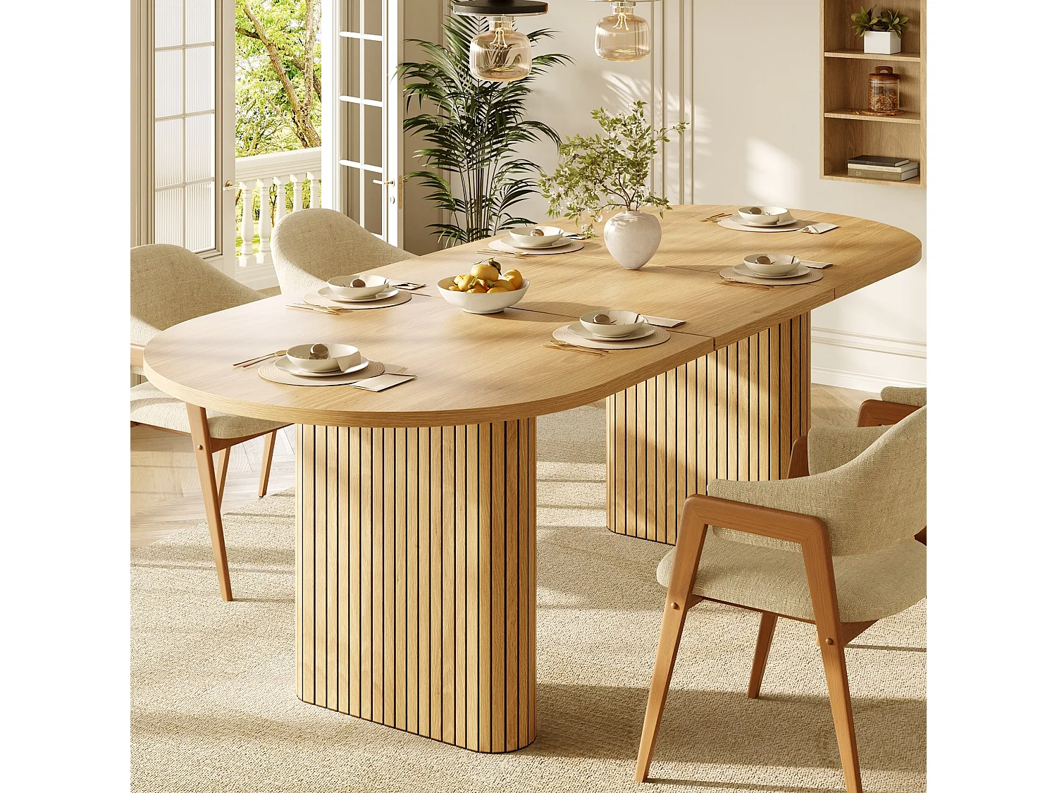 Uitschuifbare ovale eettafel 120-160 x 80 cm voor 4-6 personen - Licht naturel