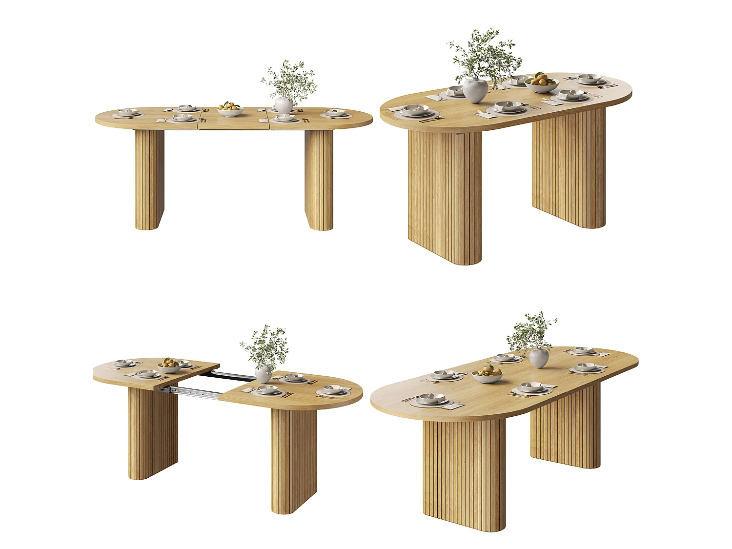 Uitschuifbare ovale eettafel 120-160 x 80 cm voor 4-6 personen - Licht naturel