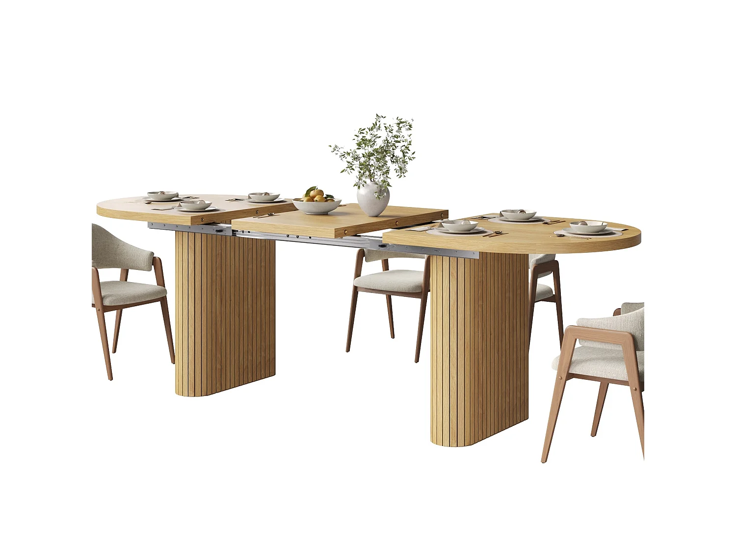 Uitschuifbare ovale eettafel 120-160 x 80 cm voor 4-6 personen - Licht naturel