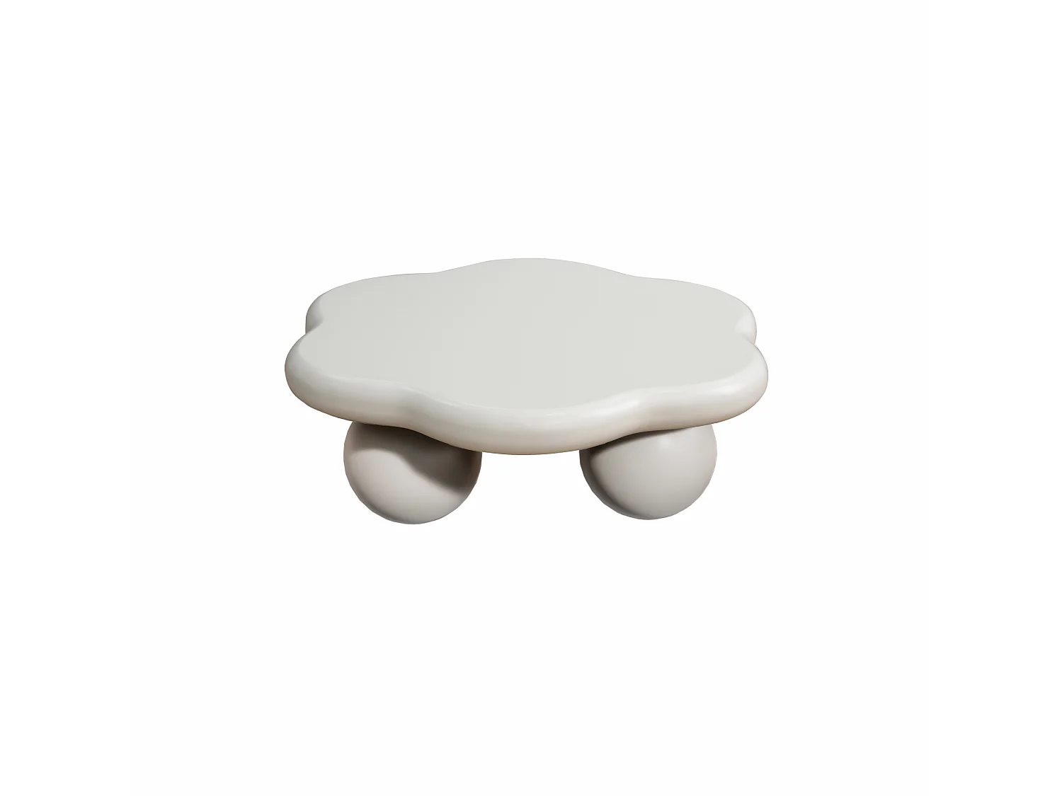 Table basse en forme de nuage 79 cm avec pieds sphériques - Blanc crème