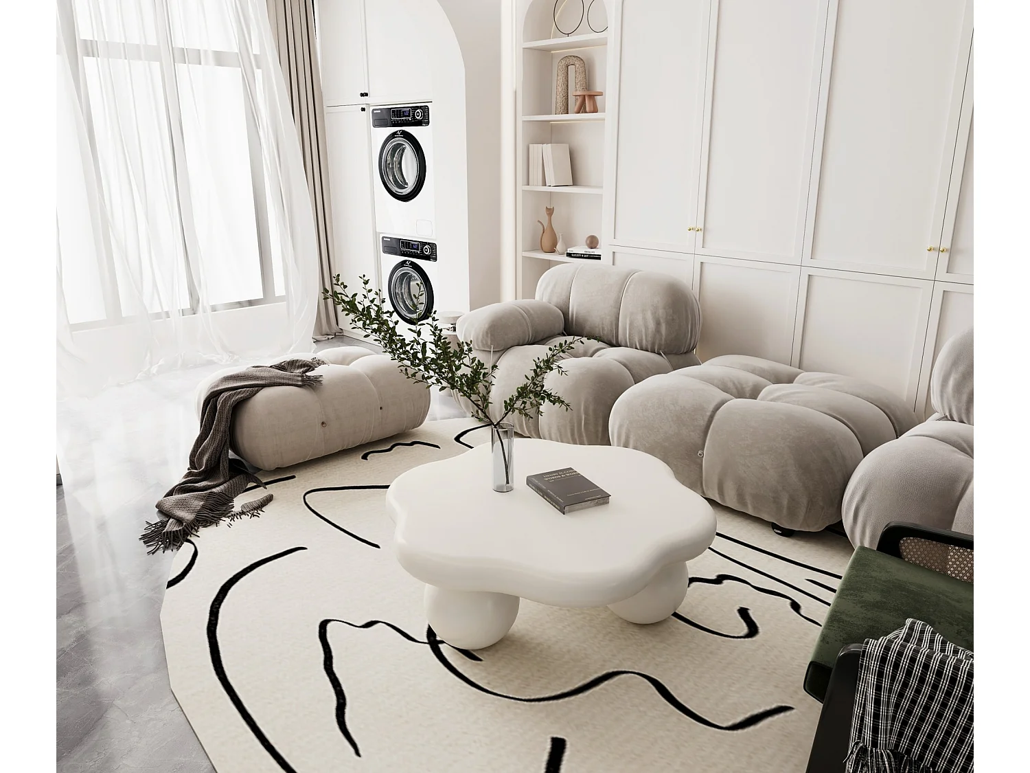 Table basse en forme de nuage 79 cm avec pieds sphériques - Blanc crème