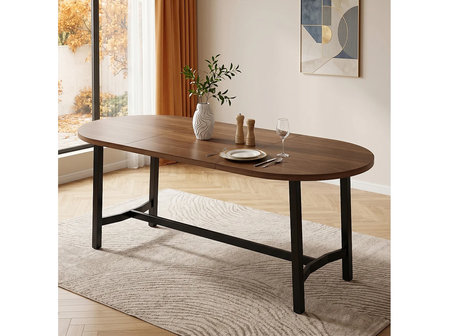Eettafel 180 x 80 x 75 cm bruin met ijzeren poten - Geschikt voor 6 tot 8 personen