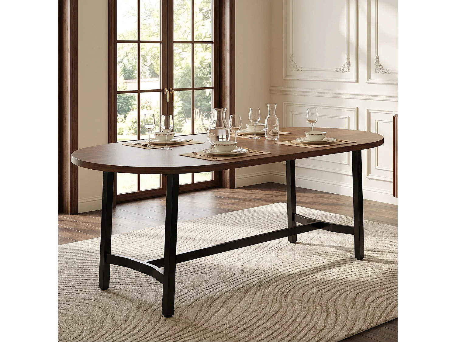 Eettafel 180 x 80 x 75 cm bruin met ijzeren poten - Geschikt voor 6 tot 8 personen