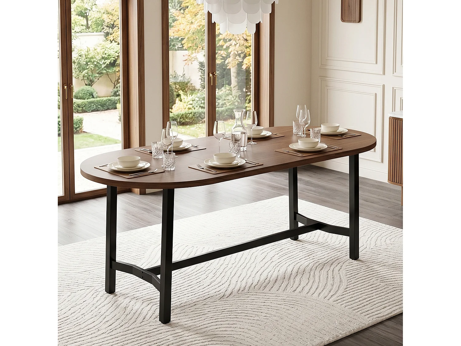 Eettafel 180 x 80 x 75 cm bruin met ijzeren poten - Geschikt voor 6 tot 8 personen