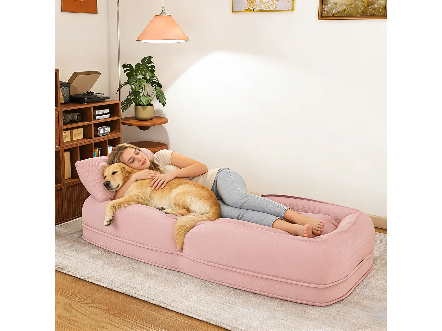 Poltrona ergonómica convertível com 5 posições e 2 almofadas - Tecido rosa