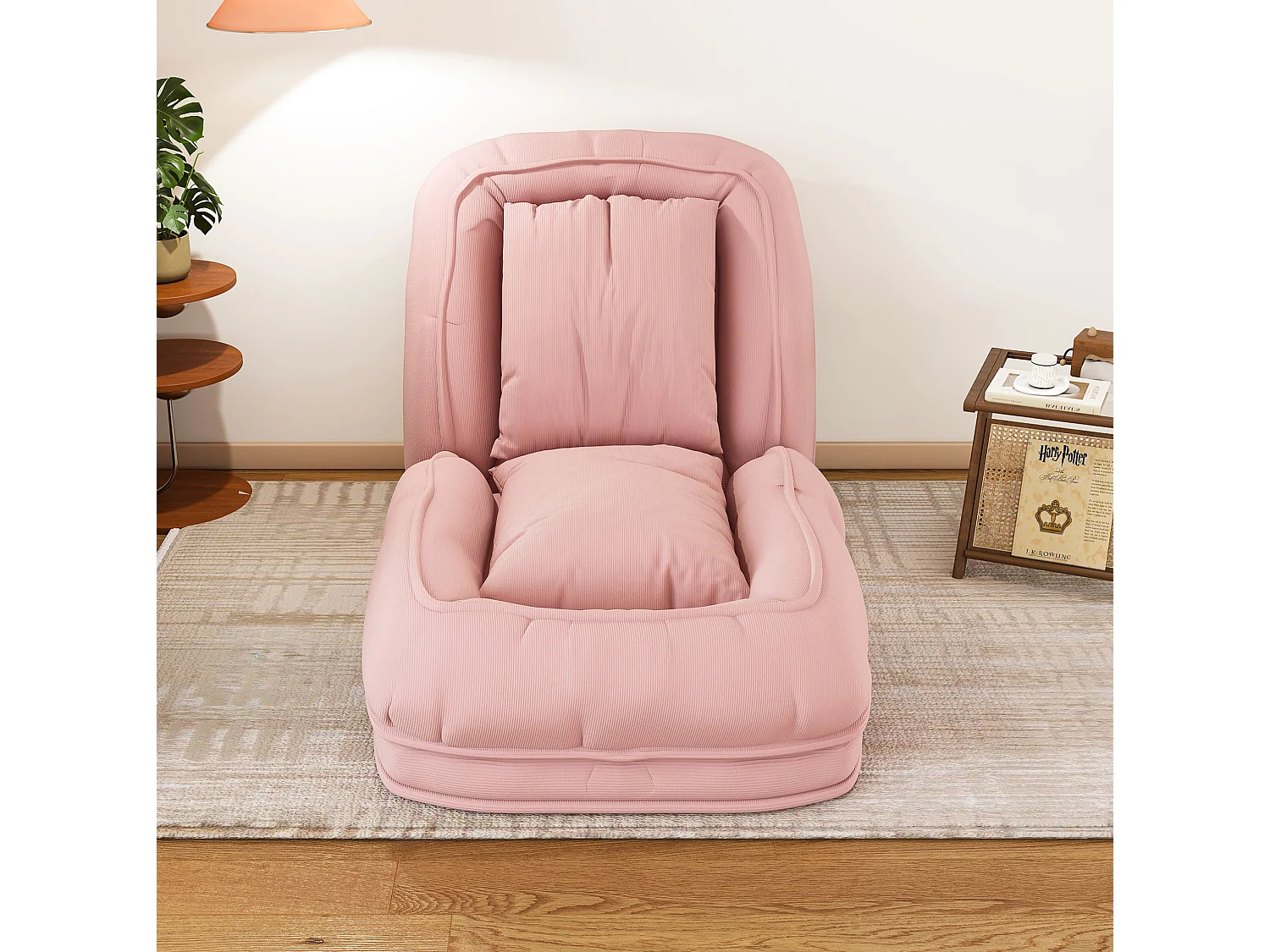 Poltrona ergonómica convertível com 5 posições e 2 almofadas - Tecido rosa