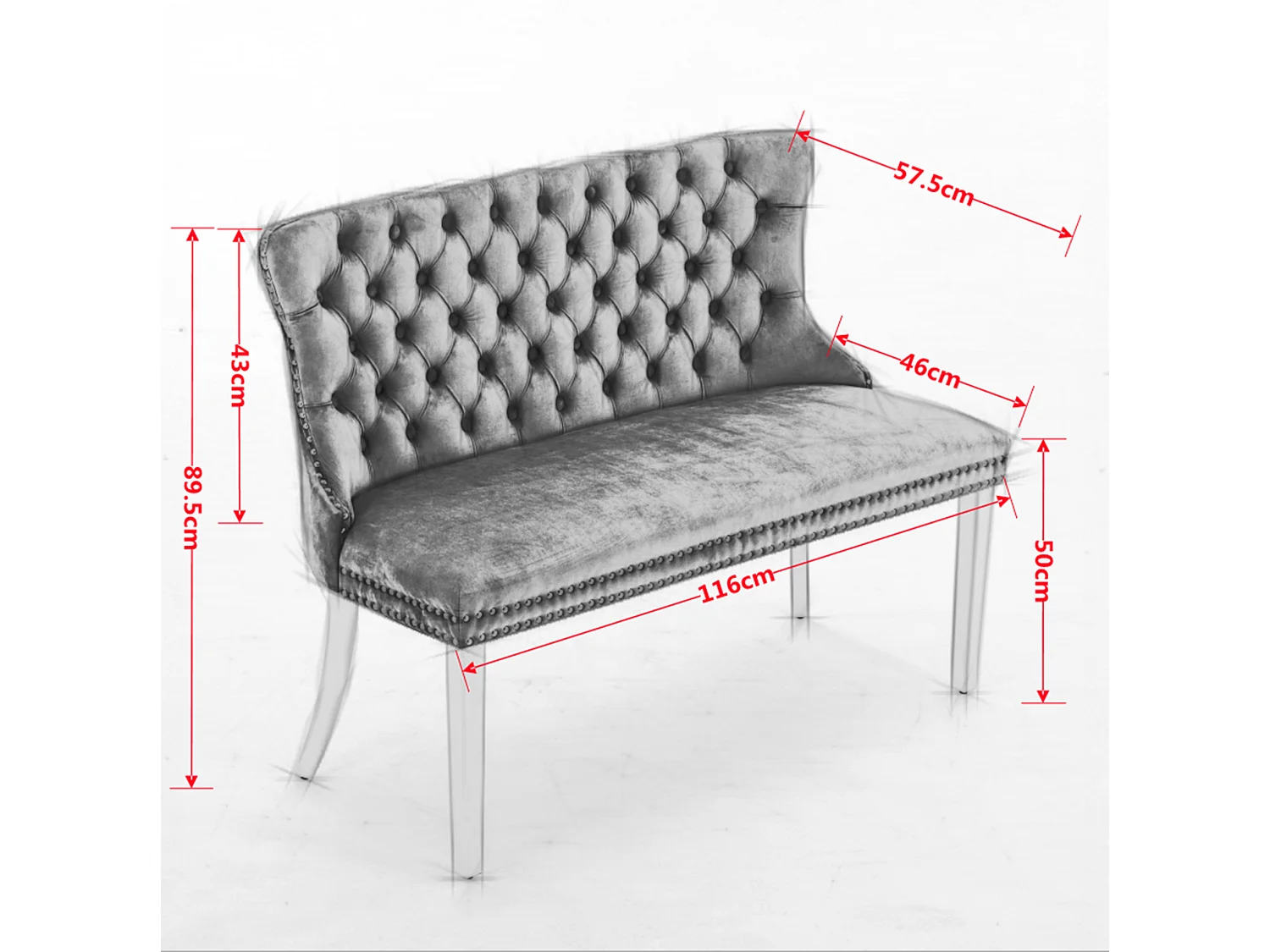 Banquette de salle à manger 2 places en velours beige - Pieds en métal
