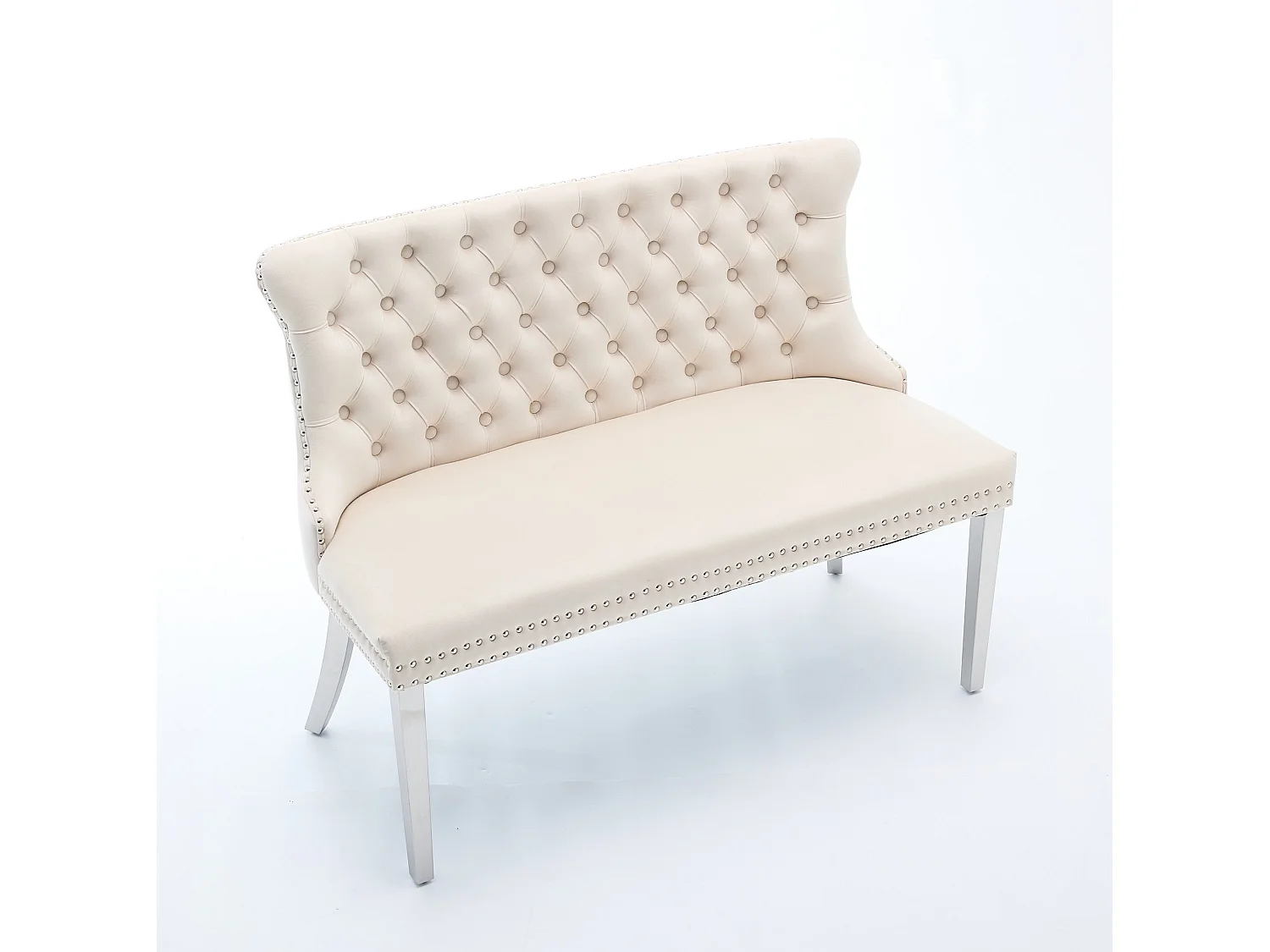 Banquette de salle à manger 2 places en velours beige - Pieds en métal