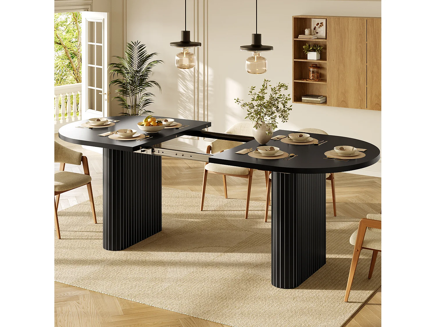 Uitschuifbare ovale eettafel 120-160 x 80 cm voor 4-6 personen - Zwart