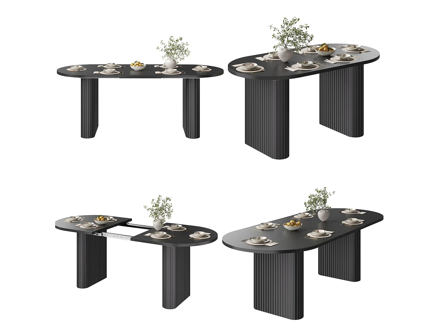 Uitschuifbare ovale eettafel 120-160 x 80 cm voor 4-6 personen - Zwart