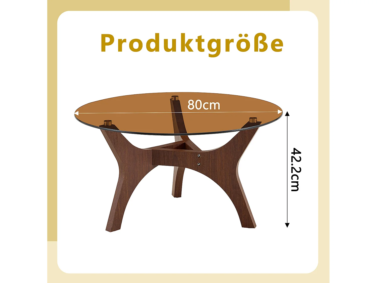 Ronde salontafel 80x80x42,2 cm in bruin - Glas en MDF