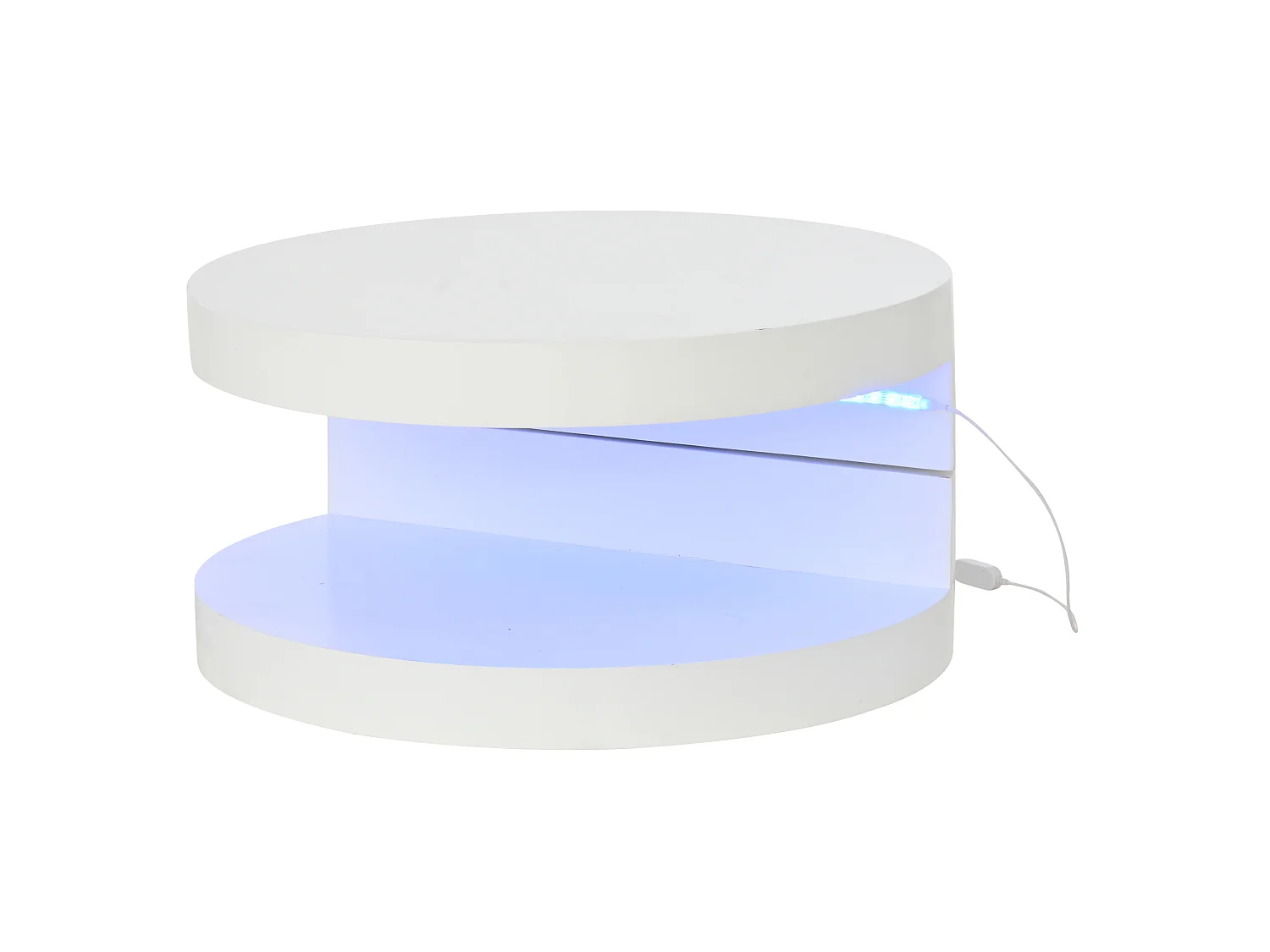 Tavolino da caffè rotondo girevole a 360° 70x70x35,5 cm bianco con LED