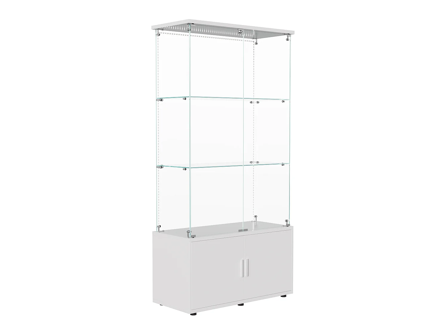 Vitrine en Verre avec 3 étagères et LED, avec 2 Portes et Base de Casier, Meuble Vitrine Verre pour Collection, pour Salon, 78.5x35x164 cm, Blanc