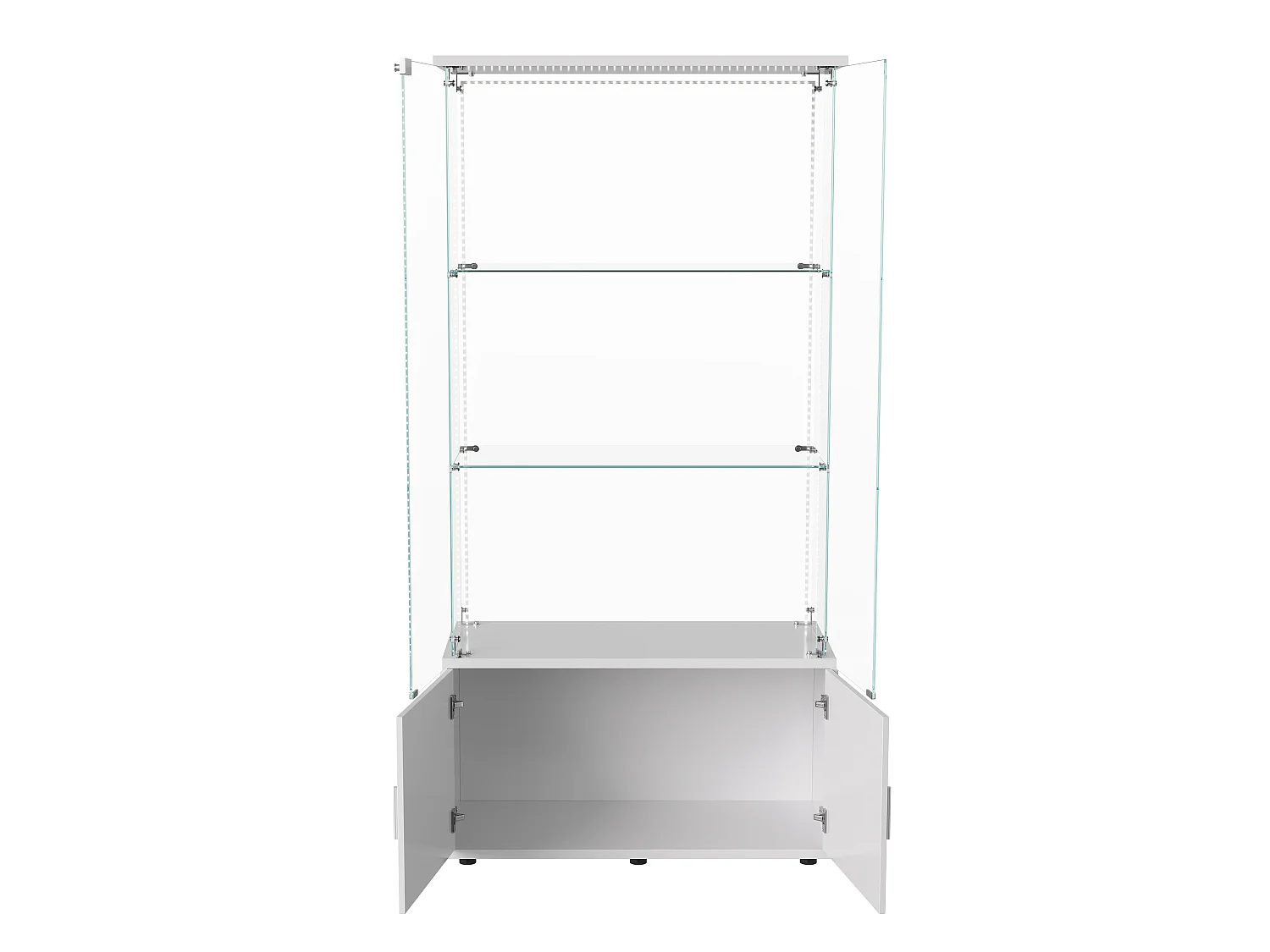 Vitrine en Verre avec 3 étagères et LED, avec 2 Portes et Base de Casier, Meuble Vitrine Verre pour Collection, pour Salon, 78.5x35x164 cm, Blanc