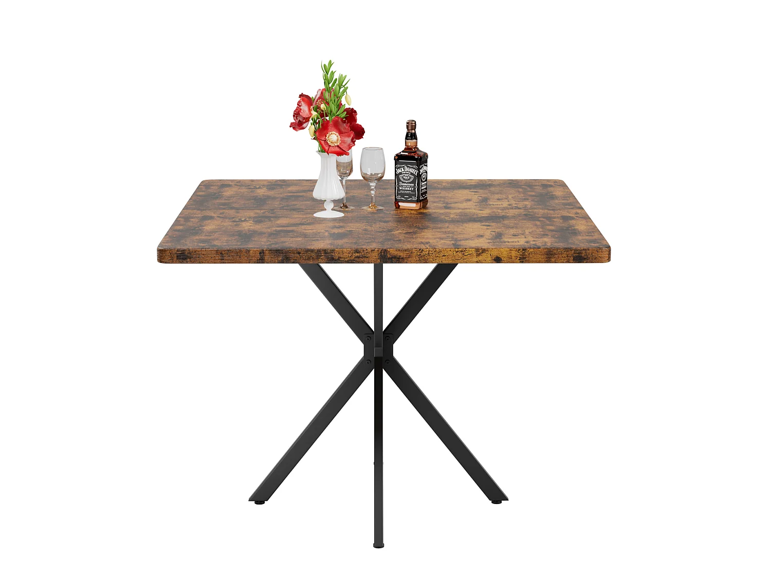 Table à manger carrée 98 x 98 cm en métal et bois pour 4 personnes - Marron